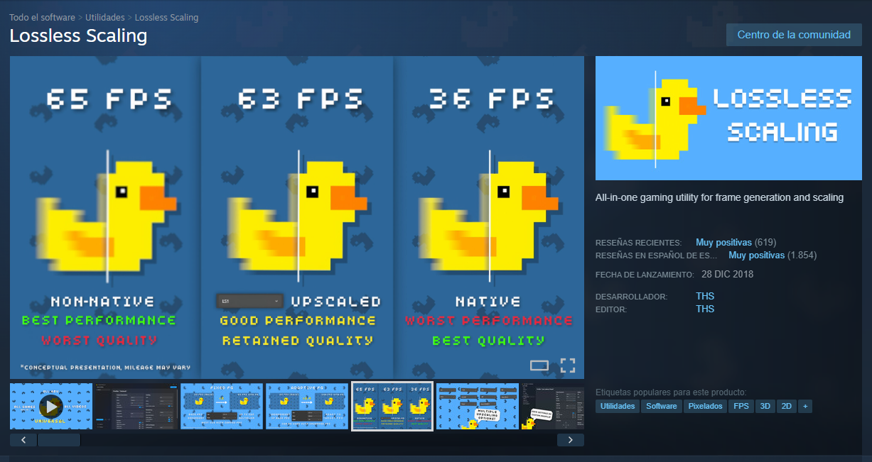 Lossless Scaling en Steam — comparativa de modos Non-Native, Upscaled y Native